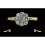 Edwardian Period 1902 - 1910 Ladies 18ct Gold Diamond set Cluster Ring. Flower head Setting. Not