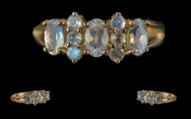 Ladies 9ct Gold Blue Moonstone Set Ring - Full Hallmark To Interior Of Shank.