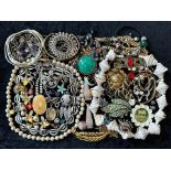 Collection of Vintage Costume Jewellery, comprising beads, earrings, necklaces, brooches, bracelets,
