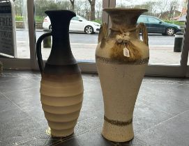 Two Large Decorative Vases, comprising a 28'' high cream Spanish style vase, with two handles, and a