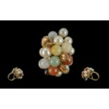 Carmen Miranda - Style 14ct Gold Multi-Coloured Cultured Pearl Set Statement Ring of Cluster Design.