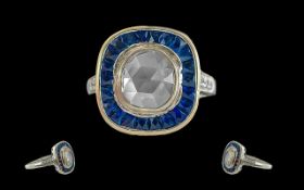 Art Deco outstanding 18ct White Gold Old Mine Cut Diamond And Sapphire Set Ring - Not Marked Tests