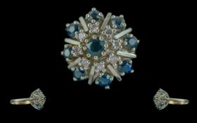 Ladies 18ct White Gold Sapphire and Diamond Set Cluster Ring. Full Hallmark to Interior of Shank.