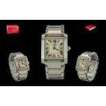 Cartier - Ladies Medium Size Tank Francaise Stainless Steel Wrist Watch.