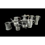 Box of Assorted Pewter Items, comprising tea pots, tankards, vases, jugs, etc. Ten in total.