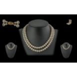 Ciro Deluxe 1930's Double Strand Cultured Pearl Necklace with 9ct Gold Clasp. Length 15 Inches -