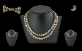 Ciro Deluxe 1930's Double Strand Cultured Pearl Necklace with 9ct Gold Clasp. Length 15 Inches -