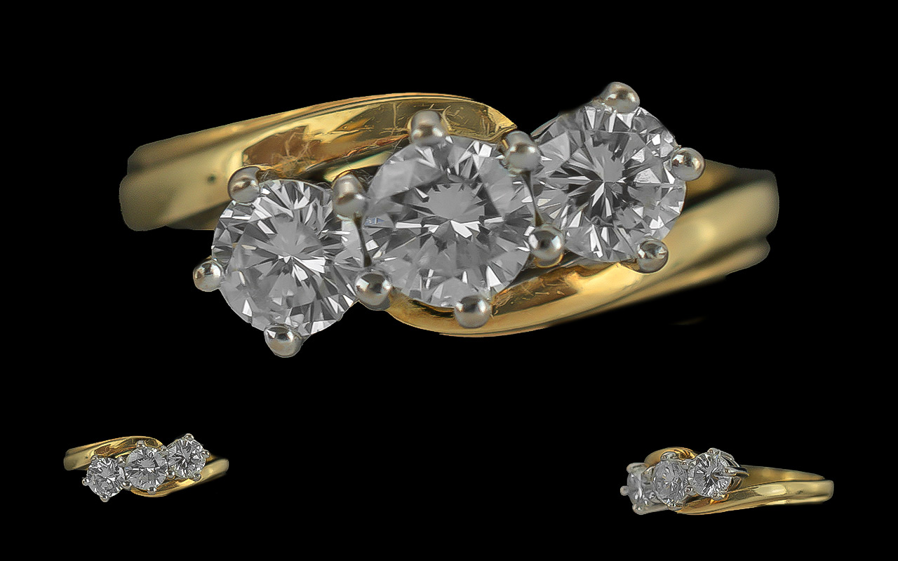 18ct Gold - Excellent 3 Stone Diamond Ring. Full Hallmark to Interior of Shank. The 3 Round