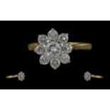 18ct Gold Pleasing Quality Diamond Set Ring, Flower head Design. Full Hallmark to Interior of Shank.