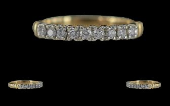 Ladies Attractive 9ct Gold Diamond set Half Eternity Ring. Full Hallmark To Interior of Shank.