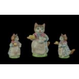 Beswick - Early Beatrix Potter Figure ' Ribby ' White Dress, Blue Rings, White Apron and Striped