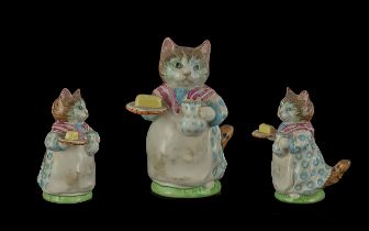 Beswick - Early Beatrix Potter Figure ' Ribby ' White Dress, Blue Rings, White Apron and Striped