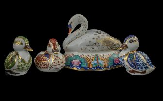 Royal Crown Derby Paperweights, Includes a Large Swan and 3 Ducklings, Please Not the Swan has a