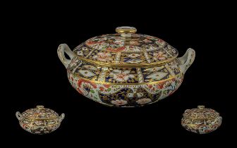 Crown Derby Imari Pattern Lidded Pot, circa 1880, twin handled, measures approx. 4.5'' high x 7''