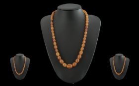 A Vintage Pleasing Butterscotch Amber Beaded Necklace - Of Good Colour. Length 22'' (55cm) Weight