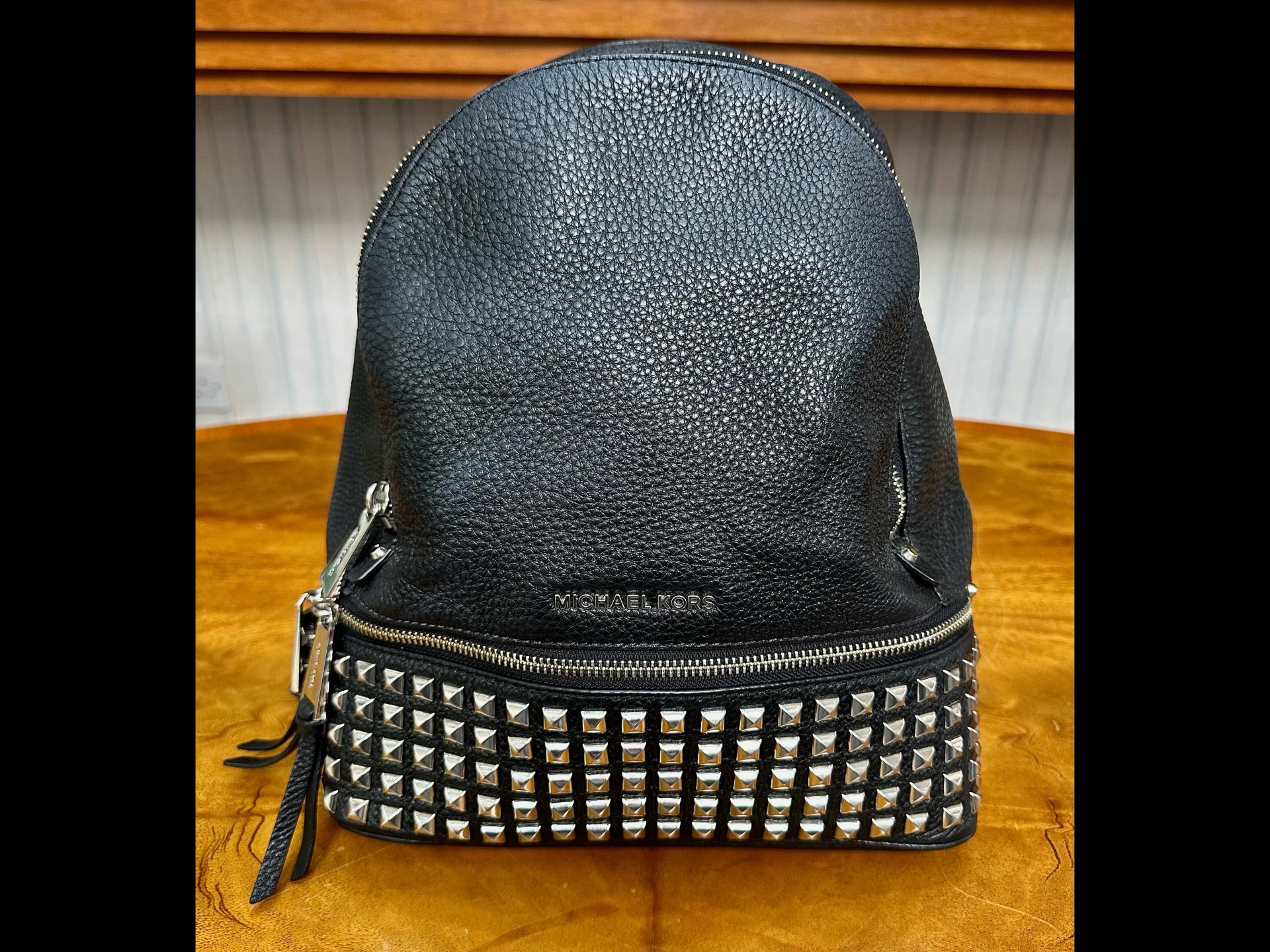 Michael Kors Interest. Ladies Michael Kors Black Leather Silver Studded Back Pack. Comes with its - Image 2 of 7