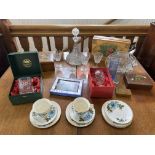 Box of Miscellaneous to include hinged wooden boxes, pottery, glassware, Thomas Webb crystal,