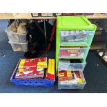 Model Railway Interest - Plastic Filing Cabinet & Banana Box containing a mixed lot of Hornby