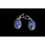 Silver Oval Lapis Lazuli Drop Earrings, for pierced ears.