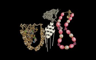Collection of Lisner Jewellery Necklaces, comprising necklace with gold leaf effect and crystal