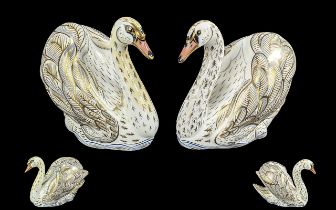Royal Crown Derby Pair of ' The Royal Swans ' - Catherine.