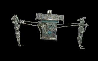 Oriental Silver Interest. Two Silver Miniature Oriental Men Carrying Goods, Very Decorative