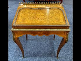 A 19th Century French Ladies Bonheur De Jour Writing Desk of typical form with gilt brass gallery