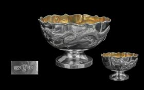 Chinese Export Excellent Quality Silver Footed Bowl, Decorated with a Large 4 Clawed Dragon,