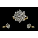 18ct Gold Attractive Diamond Set Cluster Ring. Marked 18ct to Interior of Shank. The Well Matched