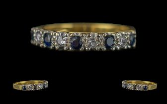 Ladies 18ct Gold Diamond and Sapphire Set Half Eternity Ring, marked 18ct gold to interior of shank,