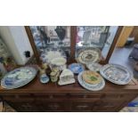 Box of Mixed Pottery & Porcelain, comprising three large platters, two blue and white one floral,