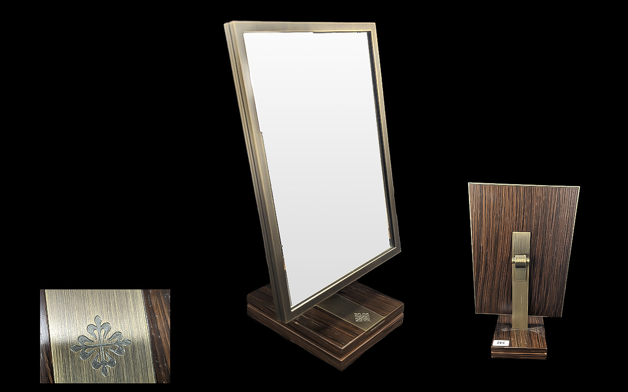 Patek Philippe Geneve Desk Top Rectangular Mirror on rosewood base, framed in rosewood, Patek