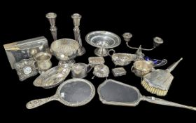 Collection of Silver Hallmarked Items, comprising a cigarette box, hairbrush and two mirrors, pair