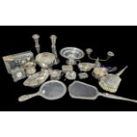 Collection of Silver Hallmarked Items, comprising a cigarette box, hairbrush and two mirrors, pair