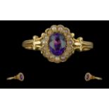 Antique Period - Attractive and Exquisite Ladies 18ct Gold Amethyst and Seed Pearl Set Cluster Ring.