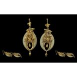 Antique Period Ladies Pleasing 14ct Gold & Jade Set Pair Of Earrings - With Naturalistic Look. Not