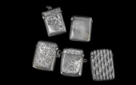 Collection of Five Silver Vesta Cases, various designs, some engraved.