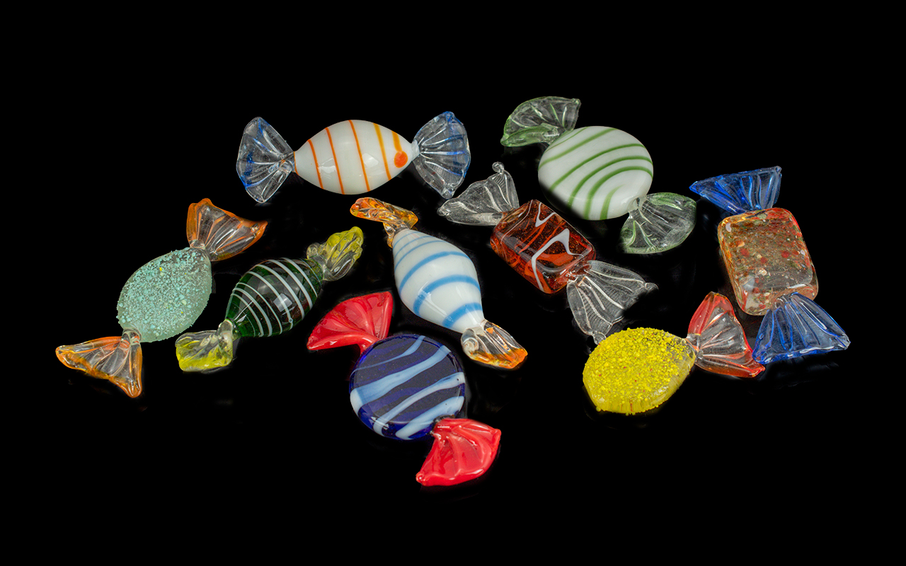 Collection of Murano Glass Sweets, nine in total, various colours.