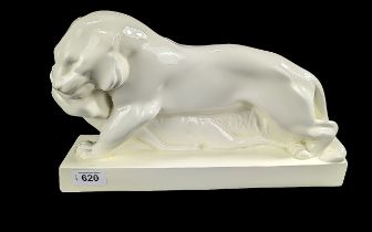 Wedgwood - Fine Large Porcelain Art Deco Period - Moonstone Glaze 'Walking Tiger' Figure, Upon