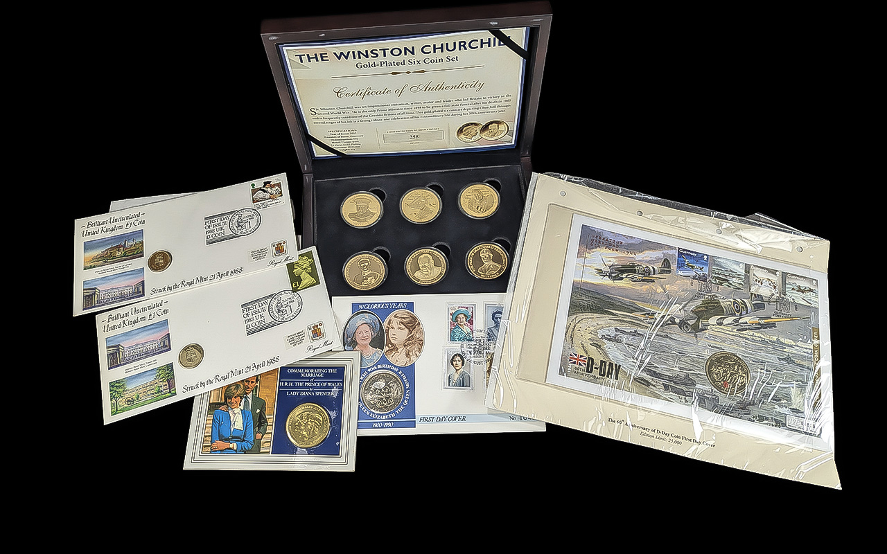 Coin Collection - comprises Winston Churchill 24ct Gold Plated Six Coin Set & COA Guernsey 2015 - Image 2 of 2