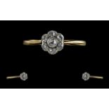 Antique Period 18ct Gold Petite Diamond Set Cluster Ring, marked 18ct to interior of shank, the pave