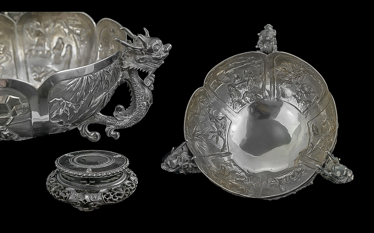 Chinese Export Late 19th Century Early 20th Century Excellent Quality 3 Figural Dragon Silver Handle - Image 2 of 2