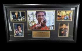 Scarface Movie Framed Collage, with photographs and brass plaque. Mounted, framed and glazed,