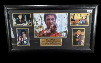 Scarface Movie Framed Collage, with photographs and brass plaque. Mounted, framed and glazed,
