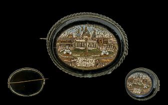 19th Century Micro Mosaic Brooch depicting a view of Vatican City, 1.75'' x 1.25''.