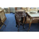 Oriental Marble Topped Jardiniere Stand, typical form, carved throughout. Height 36'', octagonal top