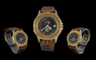 Centurion Gents Gold on Steel Quartz Wrist Watch with gold tone World Universal Time display bezel