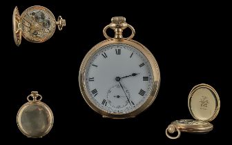 Swiss Made Early 20th Century Gold Filled / Plated Open Faced Pocket Watch with white porcelain