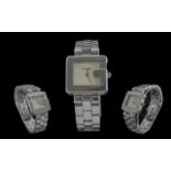 Gucci Ladies Stainless Steel Heavy Square Shaped Quartz Fashion Wrist Watch - Ref 0012128.