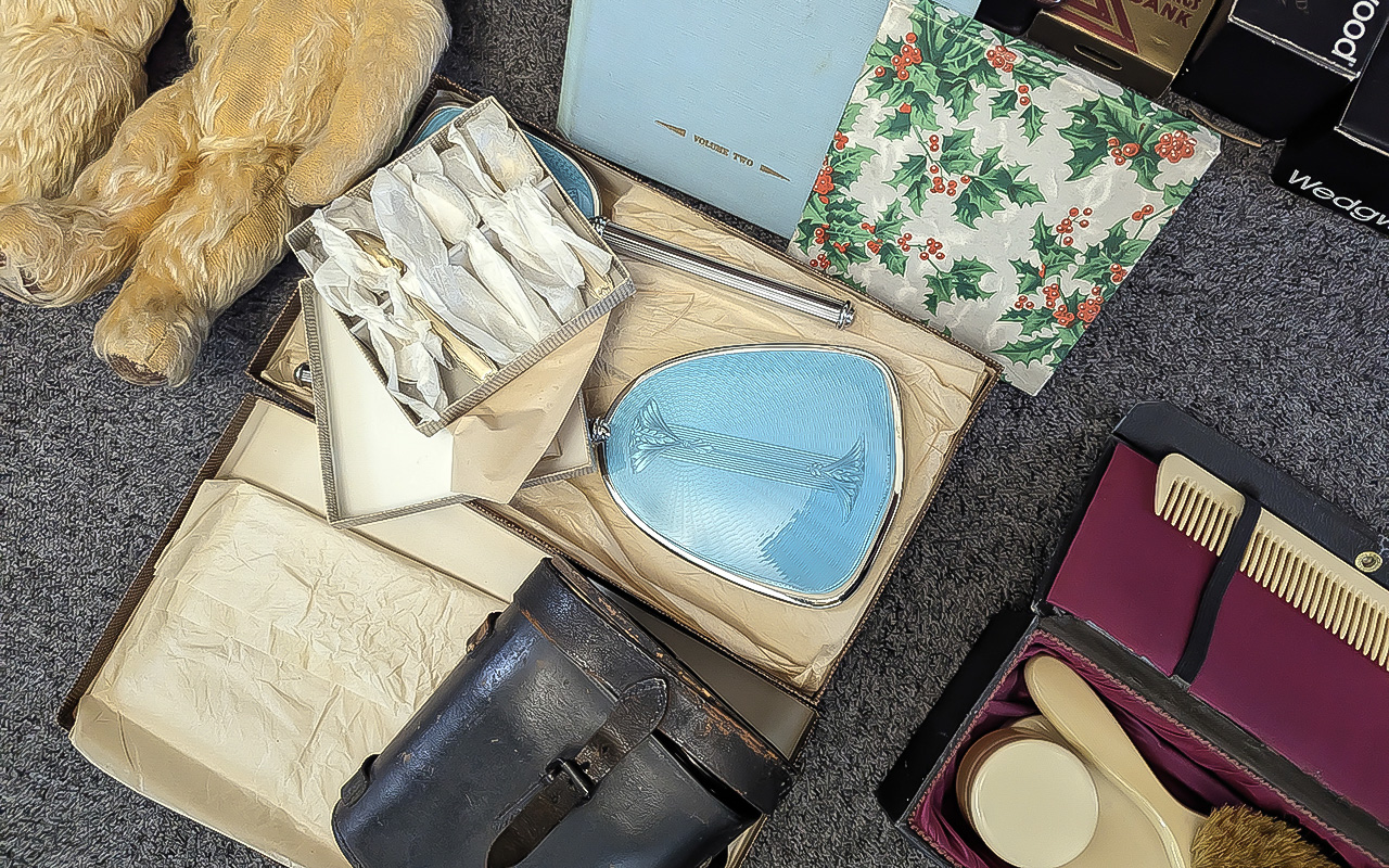 Large Metal Chest containing collectibles, including two vintage teddy bears, a pair of - Image 2 of 4